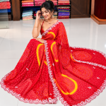 Red & Yellow Bandhani-Inspired Embroidered Saree