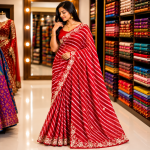 Red Striped Embroidered Border Saree